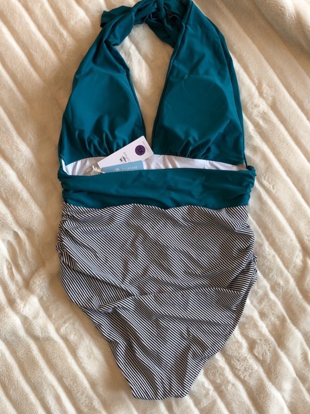 CUPSHE plunging teal halter one-piece NWT - Picture 6 of 7